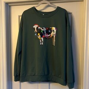 Holiday Cow Print Green Sweater
